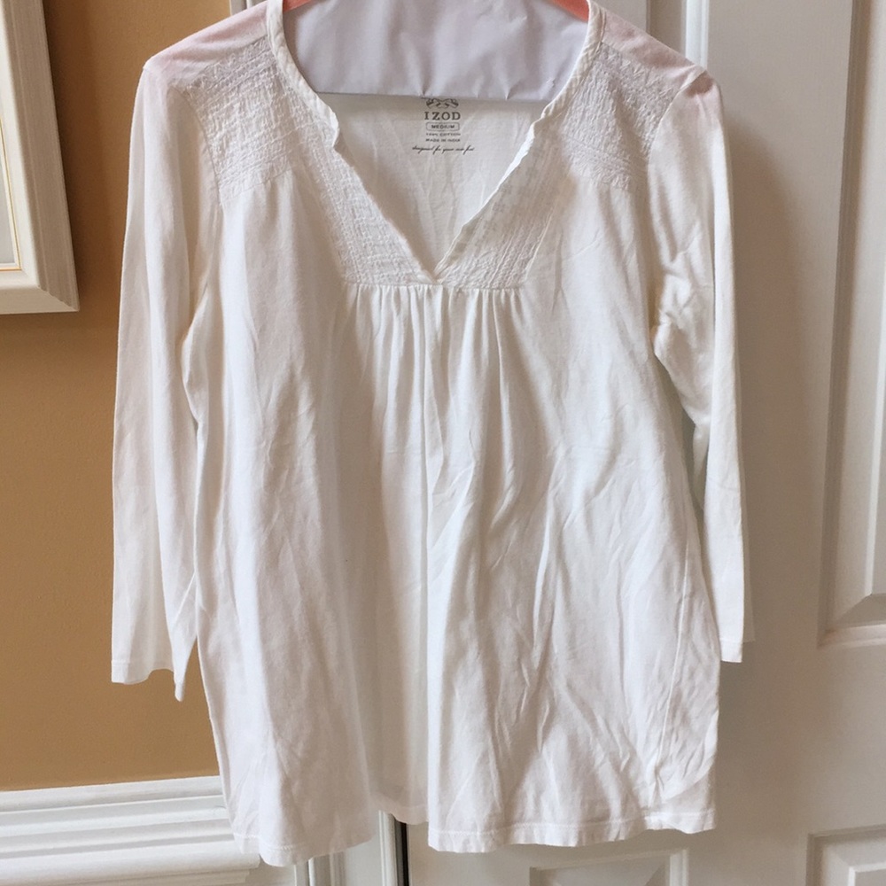 Izod embroider peasant 100%cotton T-shirt material